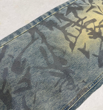 Balenciaga Unisex Jeans With Artistic Pattern And Vintage Wash