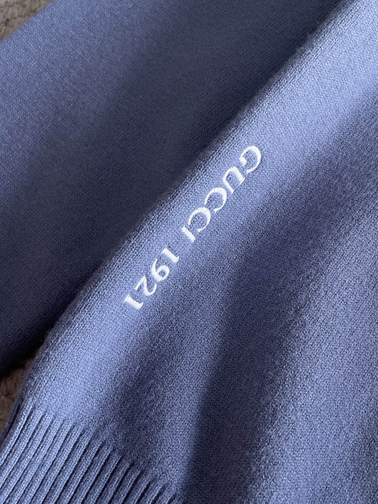 Gucci Men's Light Blue Crew Neck Knitted Sweater With Logo Details