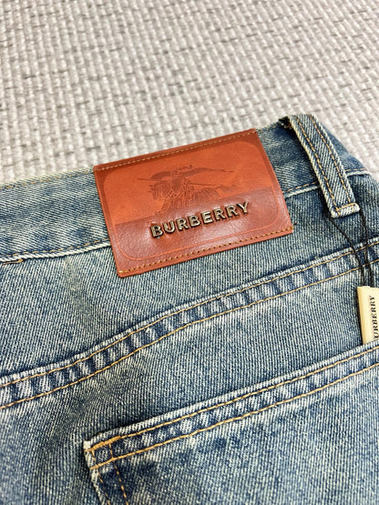 Burberry Men's Light Blue Denim Jeans With Brand Lettering