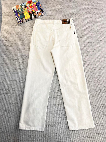 Burberry Men's White Denim Jeans With Signature Detailing