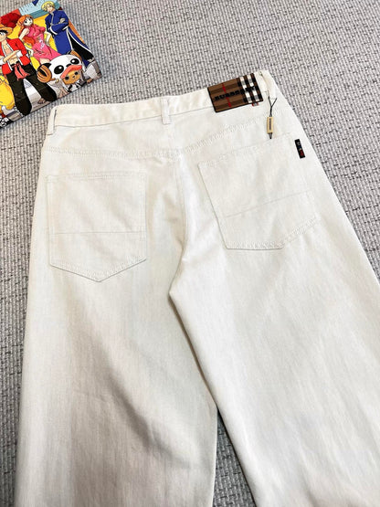 Burberry Men's White Denim Jeans With Signature Detailing