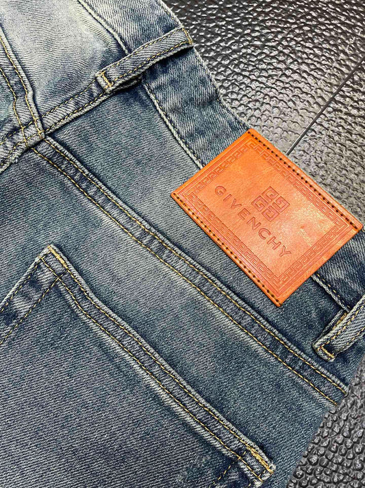 Givenchy Light Blue Distressed Patchwork Denim Jeans For Fashion - Forward Style