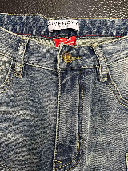 Givenchy Light Blue Distressed Patchwork Denim Jeans For Fashion - Forward Style