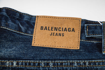 Balenciaga Blue Denim Shorts With Red Heart Embroidery And Belt