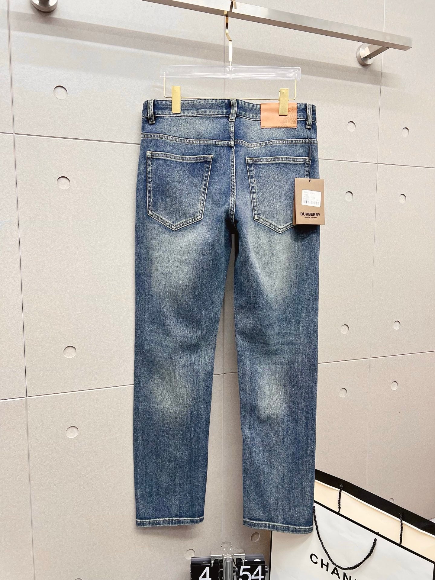 Burberry Men's Blue Denim Jeans With Leather Patch Detail