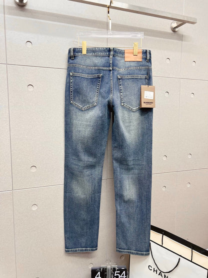 Burberry Men's Blue Denim Jeans With Leather Patch Detail