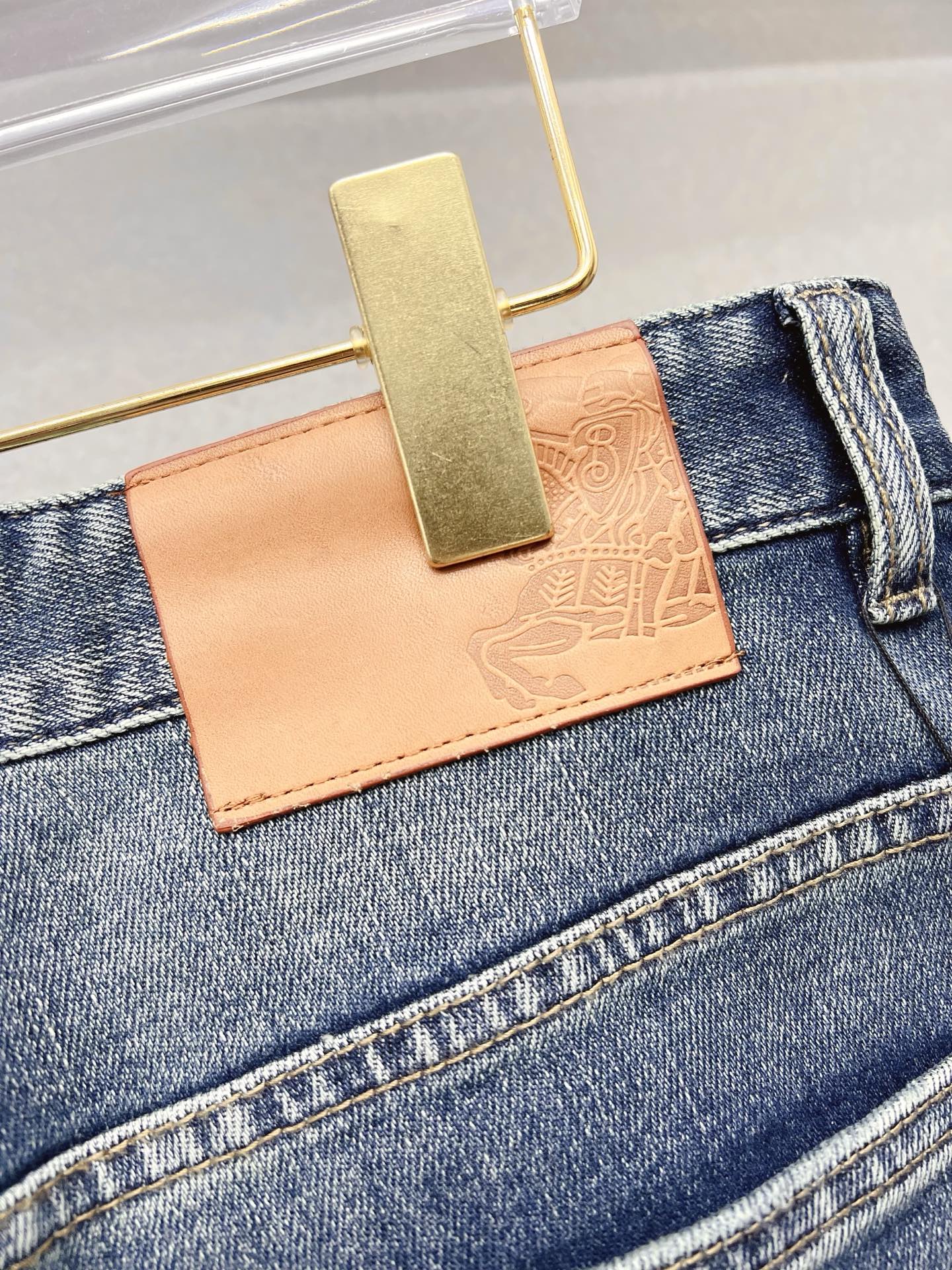 Burberry Men's Blue Denim Jeans With Leather Patch Detail