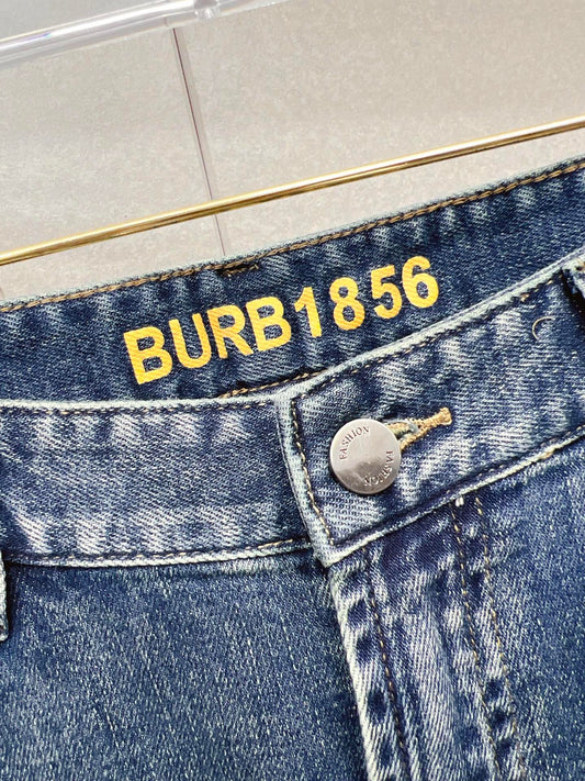 Burberry Men's Blue Denim Jeans With Leather Patch Detail