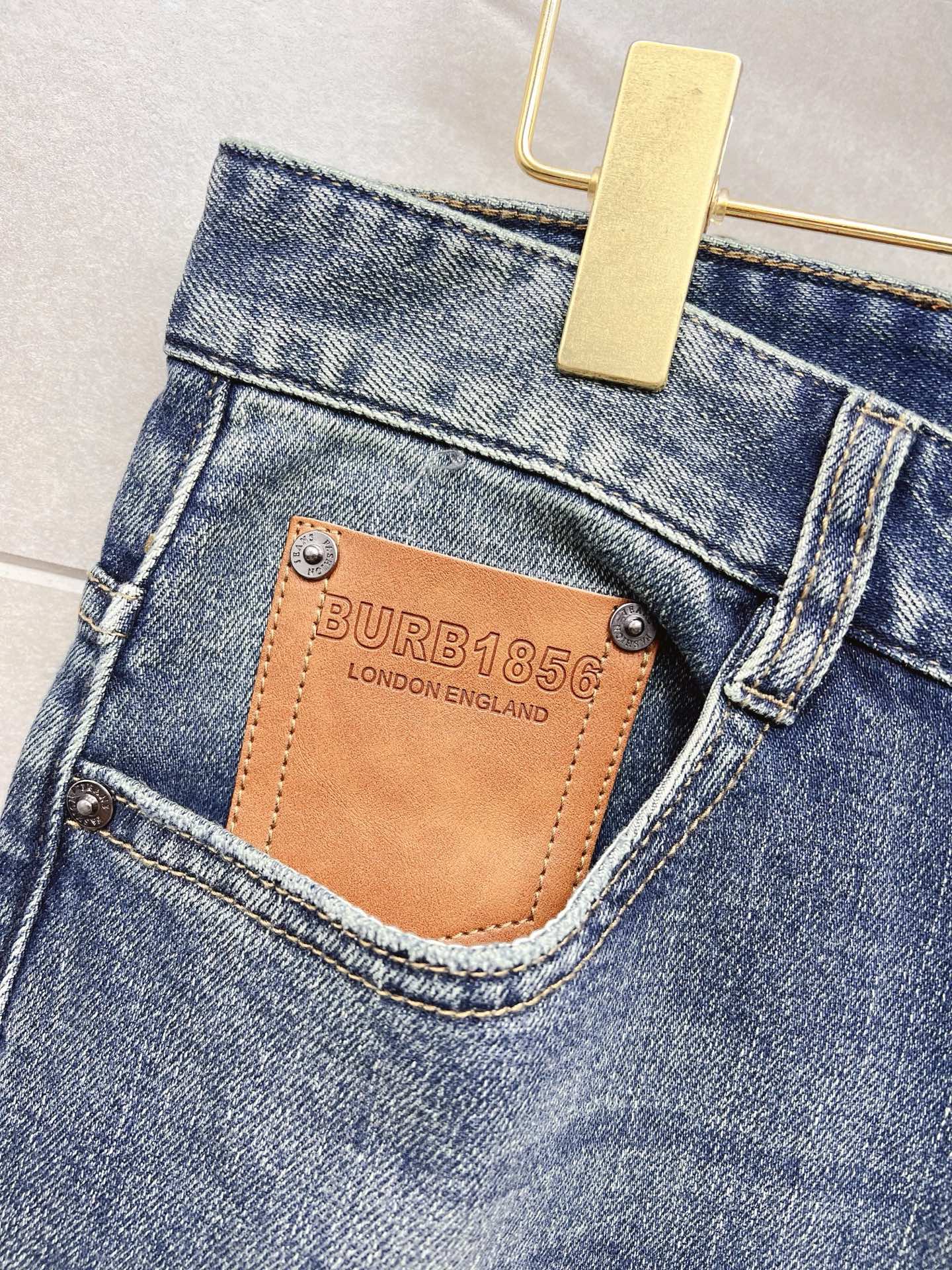 Burberry Men's Blue Denim Jeans With Leather Patch Detail