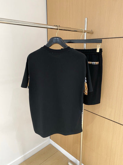 Burberry Men's Black Short - Sleeve Tracksuit With Check Accents