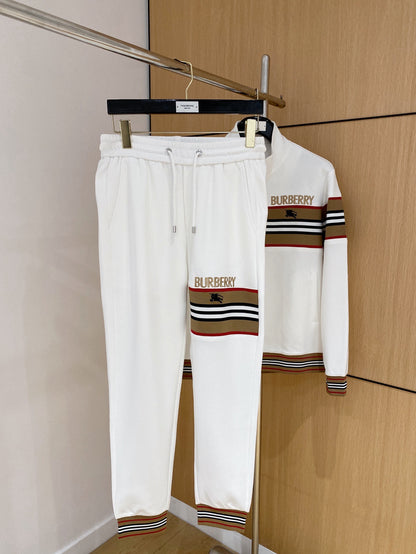 Burberry Men's White Tracksuit With Signature Stripes And Logo