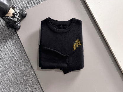 Dolce & Gabbana Men's Black Crew Neck Knitted Sweater With Gold Badge