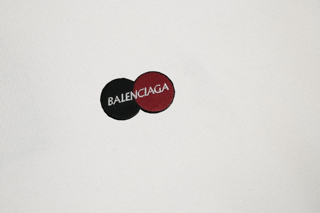 Balenciaga White Crew Neck Sweater With Circular Brand Badges